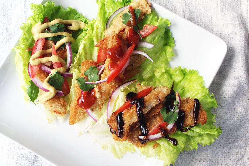 vegan calamari in lettuce wraps