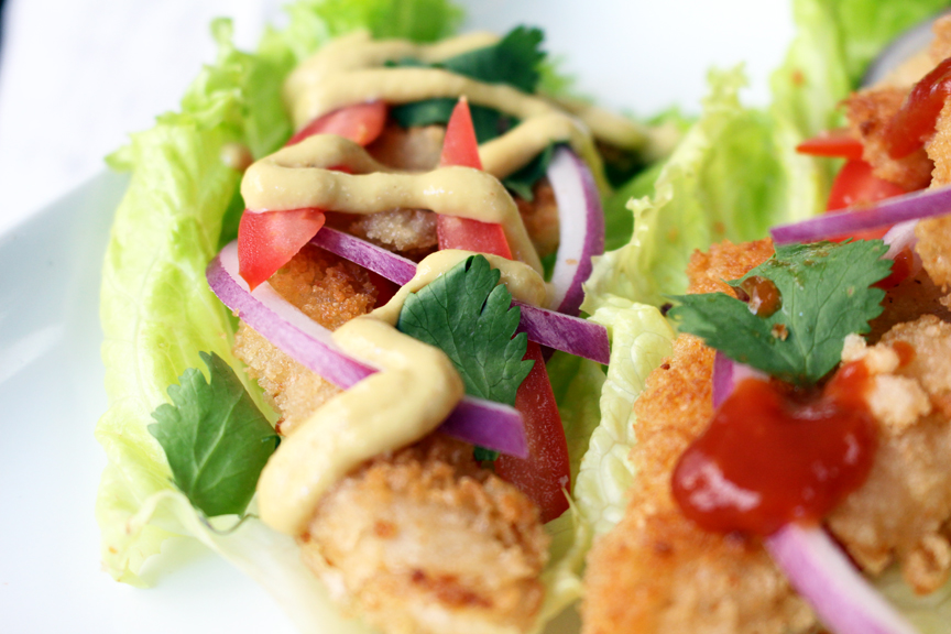 vegan calamari in lettuce wraps